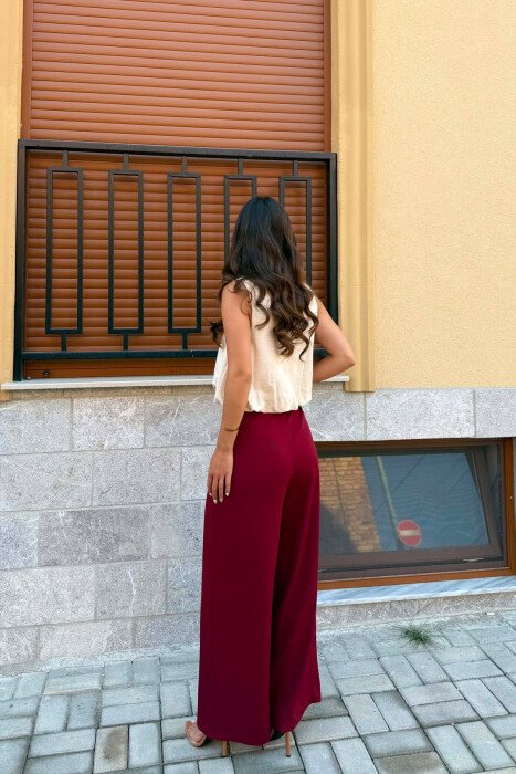ONE COLOR GOLD BUTTON WOMAN TROUSERS BURGUNDY/VISHNJE - 4