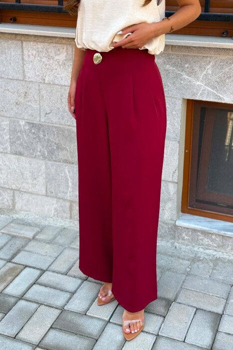 ONE COLOR GOLD BUTTON WOMAN TROUSERS BURGUNDY/VISHNJE - 6