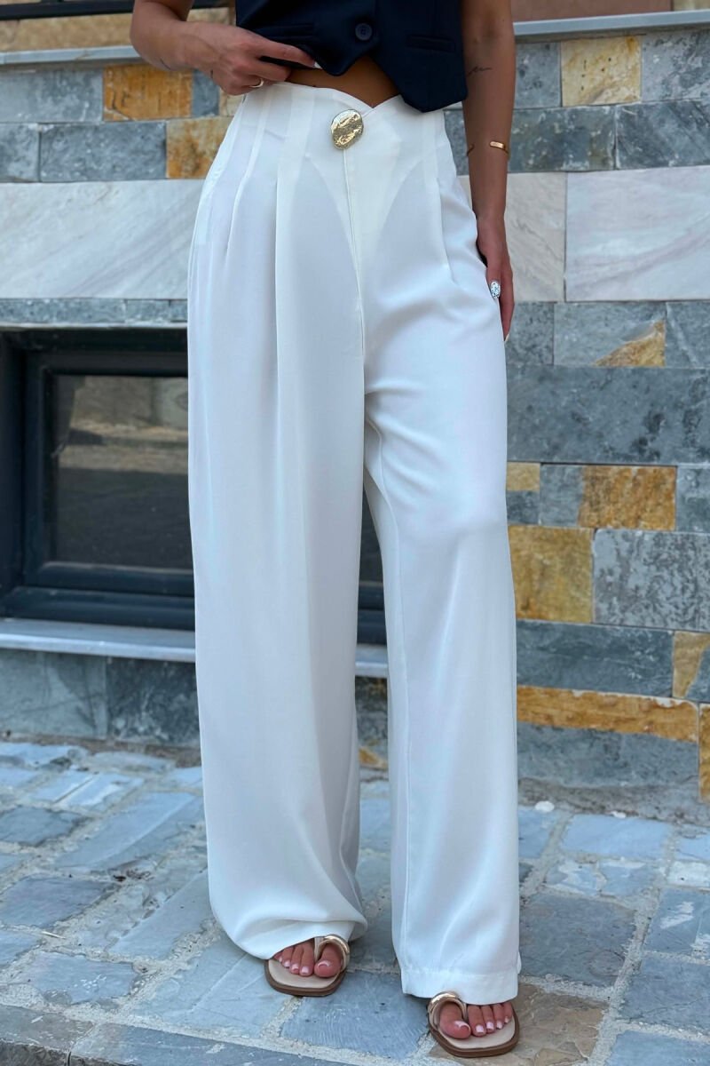 ONE COLOR GOLD BUTTON WOMAN TROUSERS WHITE-E BARDHE - 3