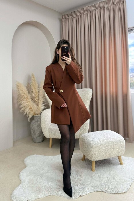 ONE COLOR GOLD BUTTON WOMEN JACKET BROWN/KAFE 