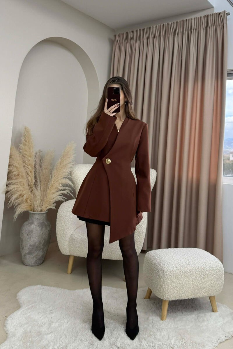 ONE COLOR GOLD BUTTON WOMEN JACKET DARK BROWN/KAE - 1