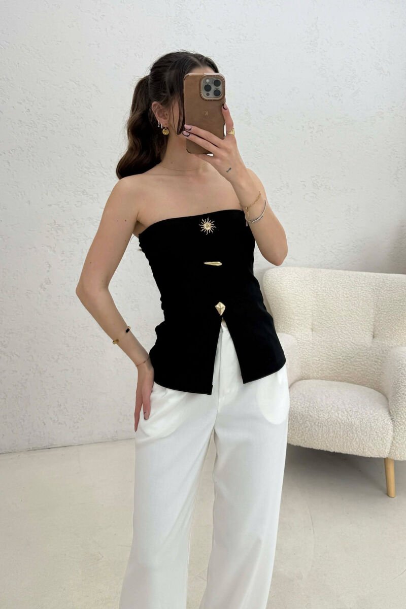 ONE COLOR GOLD BUTTONS DETAILS WOMEN TANK TOP BLACK/ E ZEZE - 2