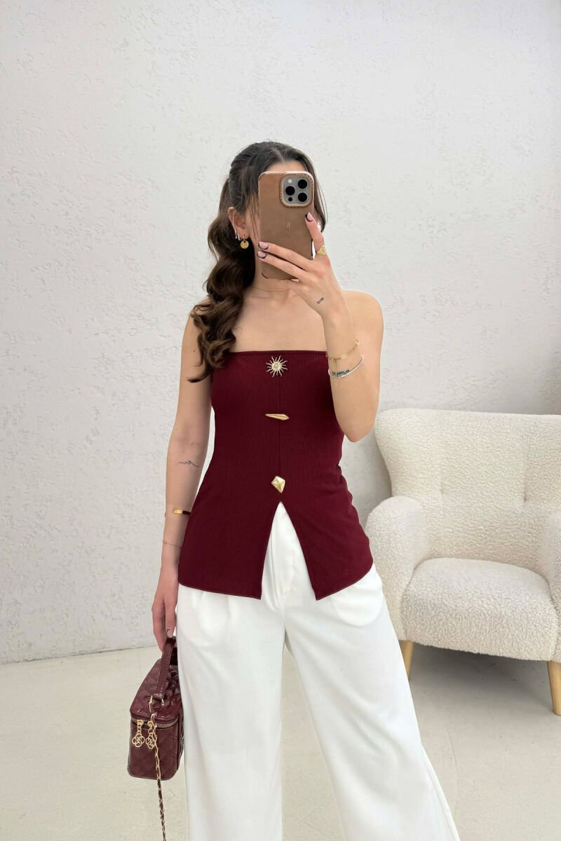 ONE COLOR GOLD BUTTONS DETAILS WOMEN TANK TOP BURGUNDY/VISHNJE - 1