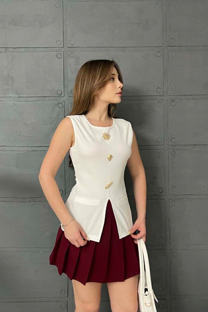 ONE COLOR GOLD BUTTONS DETAILS WOMEN TANK TOP WHITE-E BARDHE - 2