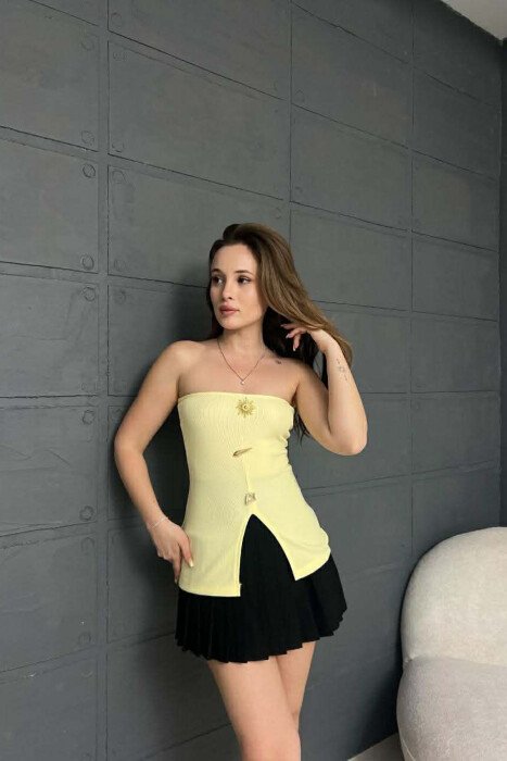 ONE COLOR GOLD BUTTONS DETAILS WOMEN TANK TOP YELLOW/E VERDHE - 