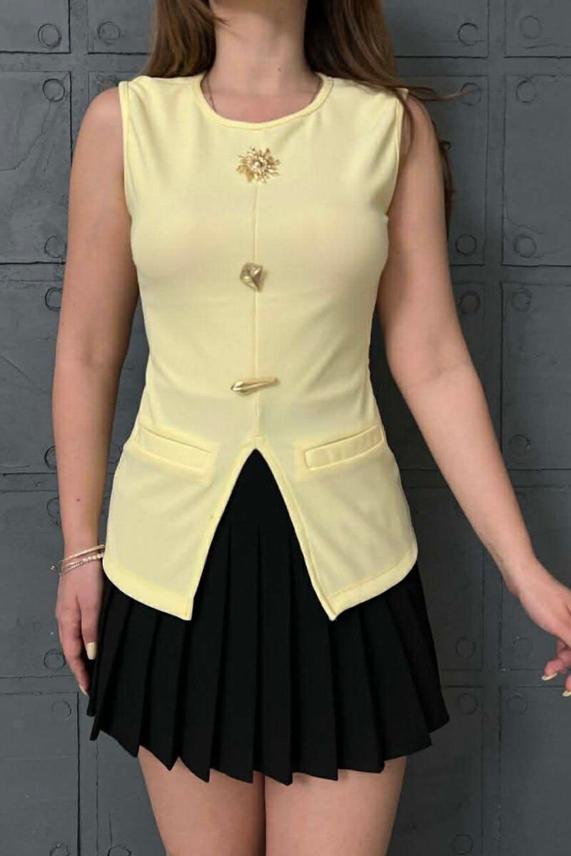 ONE COLOR GOLD BUTTONS DETAILS WOMEN TANK TOP YELLOW/E VERDHE - 3