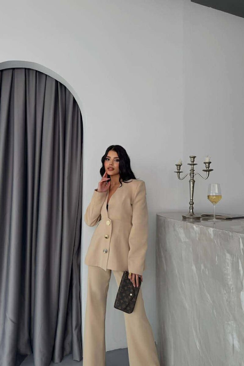 ONE COLOR GOLD BUTTONS JACKET+TROUSERS WOMEN SET BEIGE/BEZHE - 4