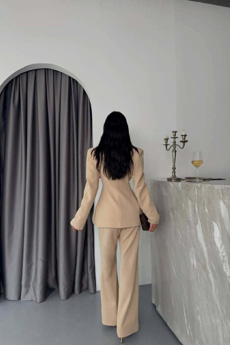 ONE COLOR GOLD BUTTONS JACKET+TROUSERS WOMEN SET BEIGE/BEZHE - 3
