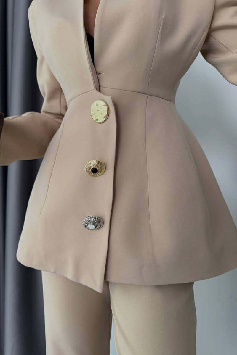 ONE COLOR GOLD BUTTONS JACKET+TROUSERS WOMEN SET BEIGE/BEZHE - 5
