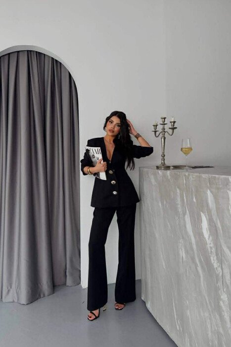 ONE COLOR GOLD BUTTONS JACKET+TROUSERS WOMEN SET BLACK/ E ZEZE - 4