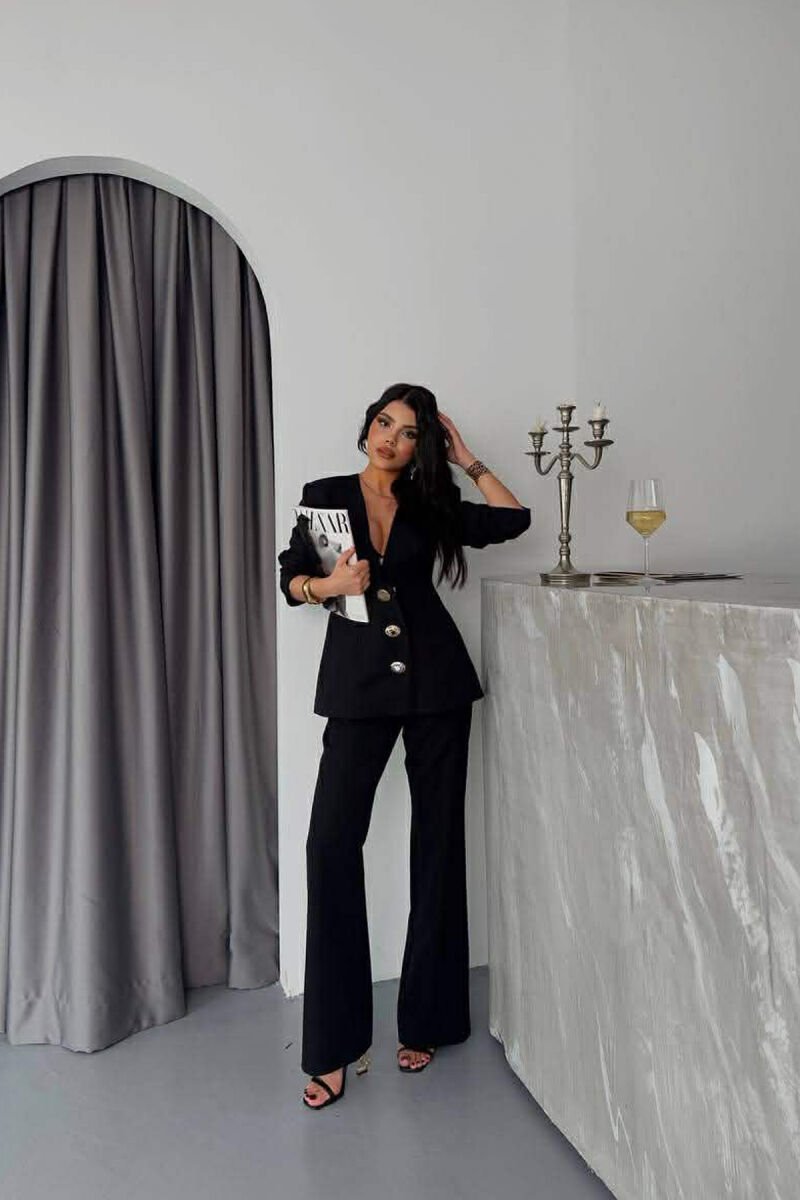 ONE COLOR GOLD BUTTONS JACKET+TROUSERS WOMEN SET BLACK/ E ZEZE - 4