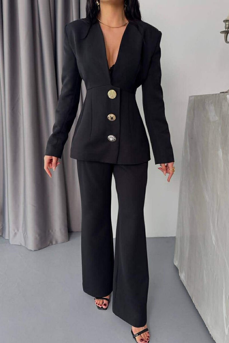 ONE COLOR GOLD BUTTONS JACKET+TROUSERS WOMEN SET BLACK/ E ZEZE - 1