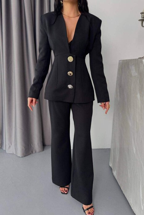ONE COLOR GOLD BUTTONS JACKET+TROUSERS WOMEN SET BLACK/ E ZEZE 