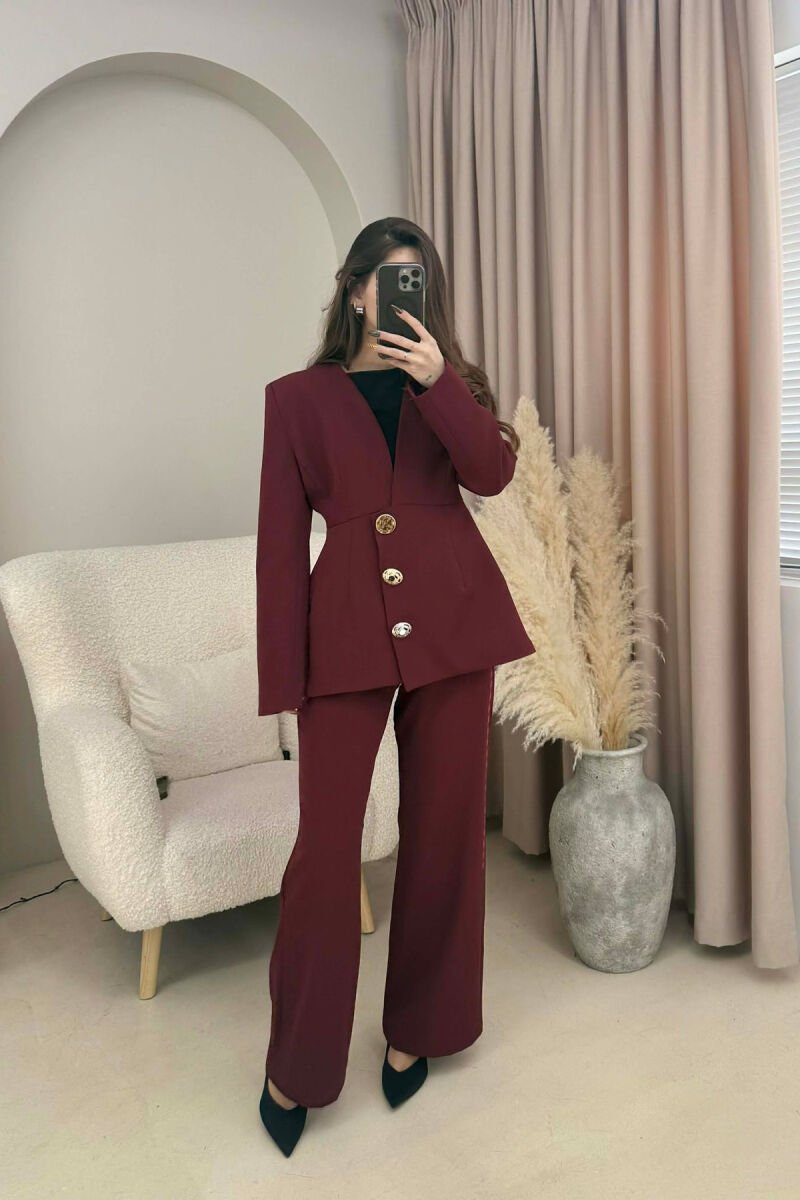 ONE COLOR GOLD BUTTONS JACKET+TROUSERS WOMEN SET DARK BURGUNDY/VISHNJE E ERRET - 1