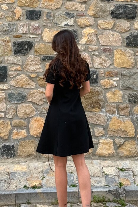 ONE COLOR GOLD BUTTONS SHORT SLEEVE WOMAN DRESS BLACK/ E ZEZE - 3