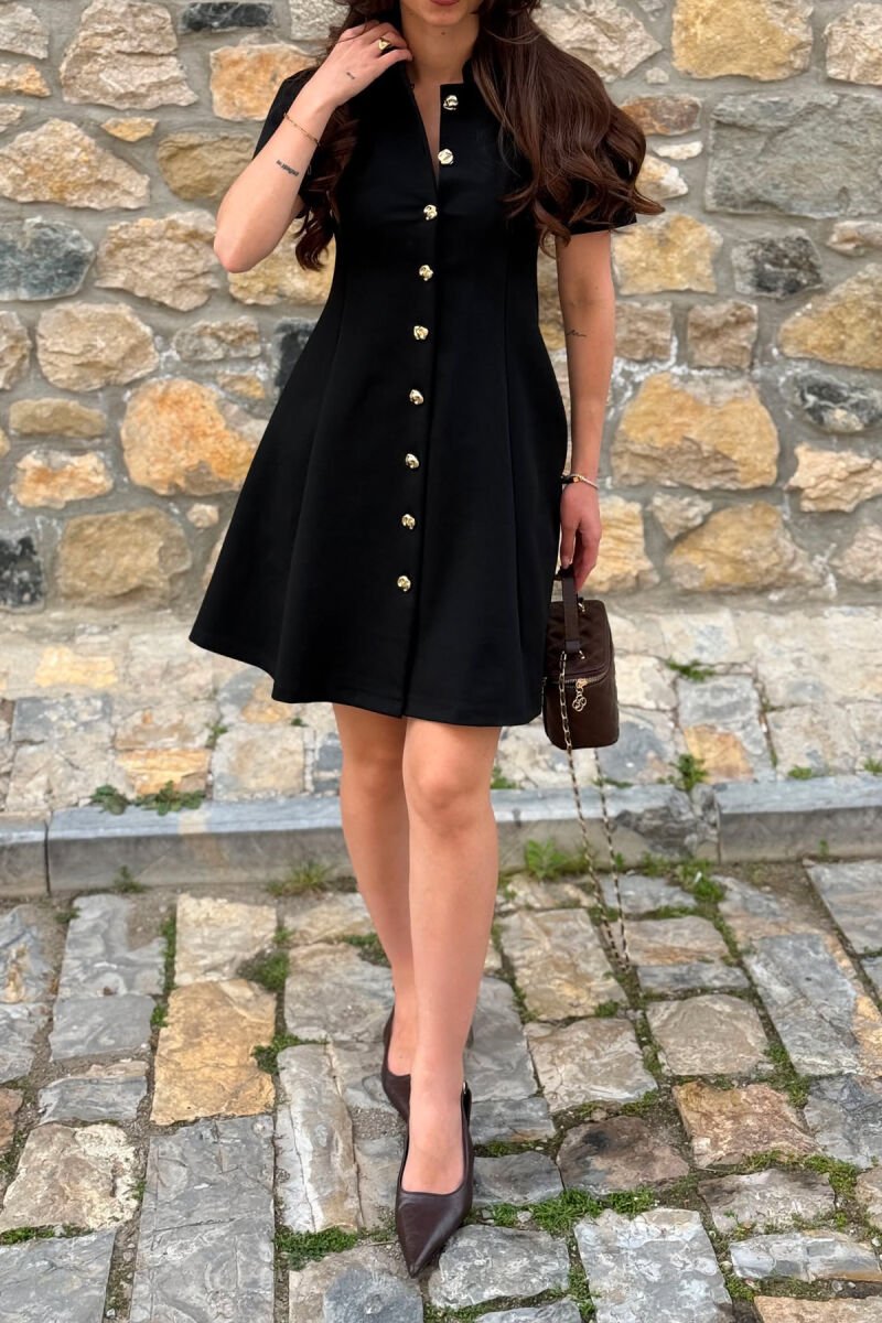 ONE COLOR GOLD BUTTONS SHORT SLEEVE WOMAN DRESS BLACK/ E ZEZE - 4
