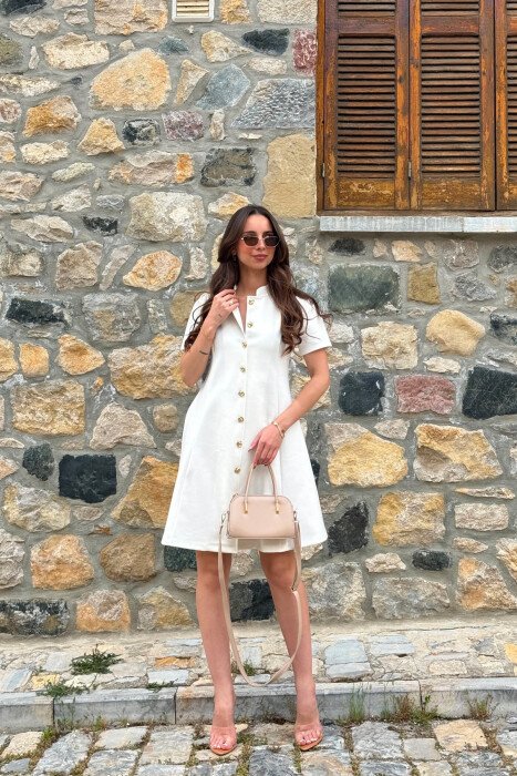 ONE COLOR GOLD BUTTONS SHORT SLEEVE WOMAN DRESS BLACK/ E ZEZE