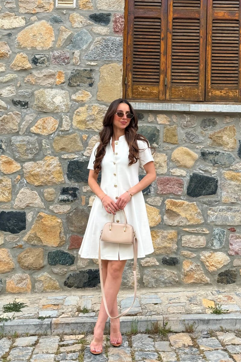 ONE COLOR GOLD BUTTONS SHORT SLEEVE WOMAN DRESS WHITE-E BARDHE - 6
