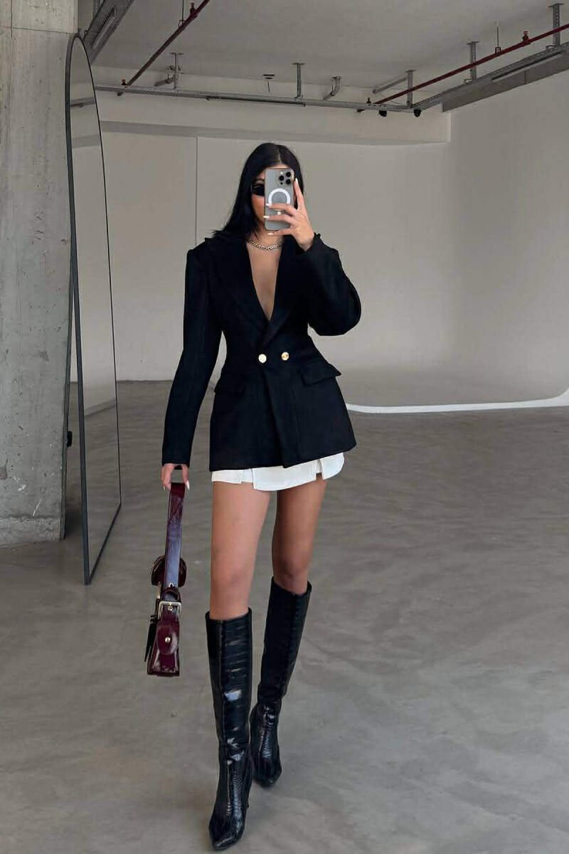 ONE COLOR GOLD BUTTONS SUEDE WOMEN JACKET BLACK/ E ZEZE - 2