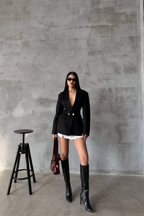 ONE COLOR GOLD BUTTONS SUEDE WOMEN JACKET BLACK/ E ZEZE - 3