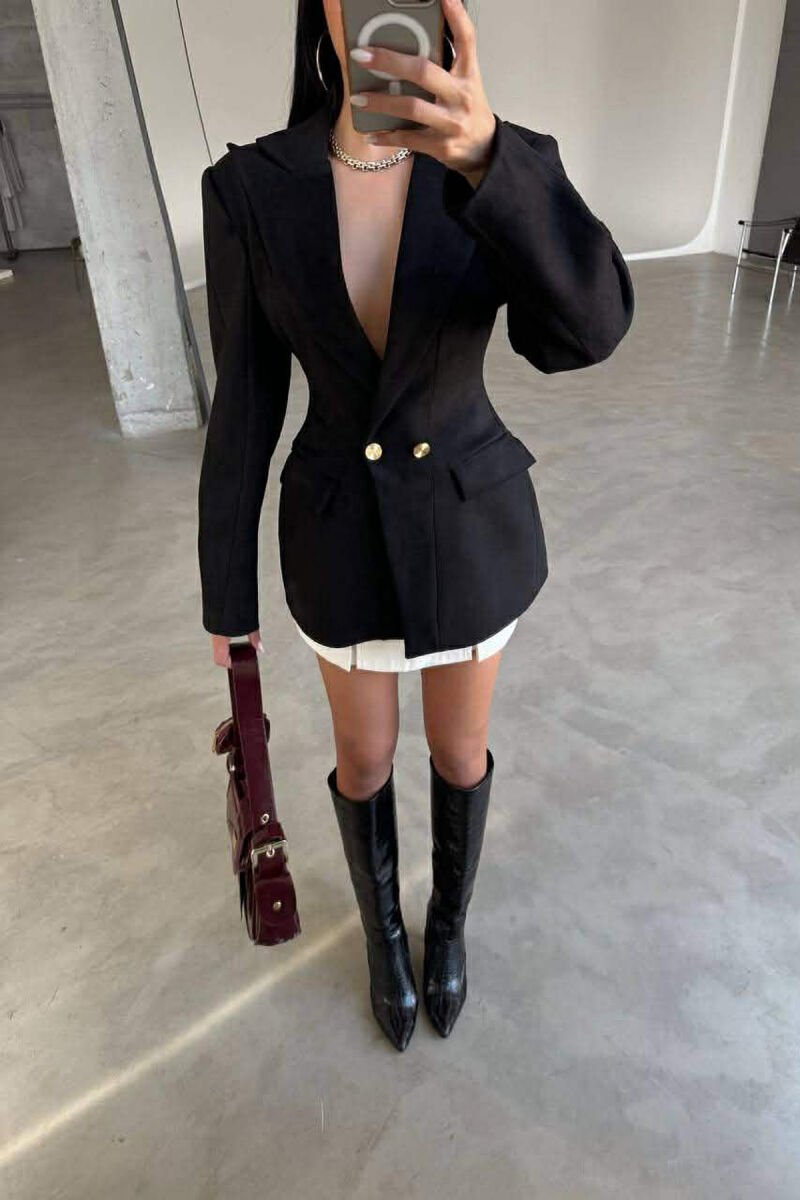ONE COLOR GOLD BUTTONS SUEDE WOMEN JACKET BLACK/ E ZEZE - 4