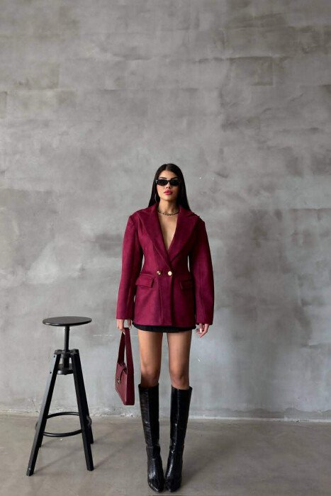 ONE COLOR GOLD BUTTONS SUEDE WOMEN JACKET BURGUNDY/VISHNJE - 2