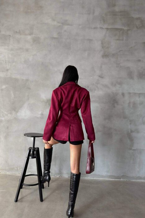 ONE COLOR GOLD BUTTONS SUEDE WOMEN JACKET BURGUNDY/VISHNJE - 4