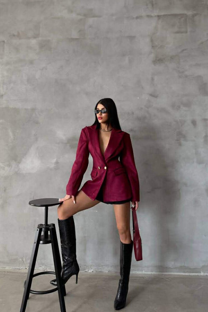 ONE COLOR GOLD BUTTONS SUEDE WOMEN JACKET BURGUNDY/VISHNJE - 6