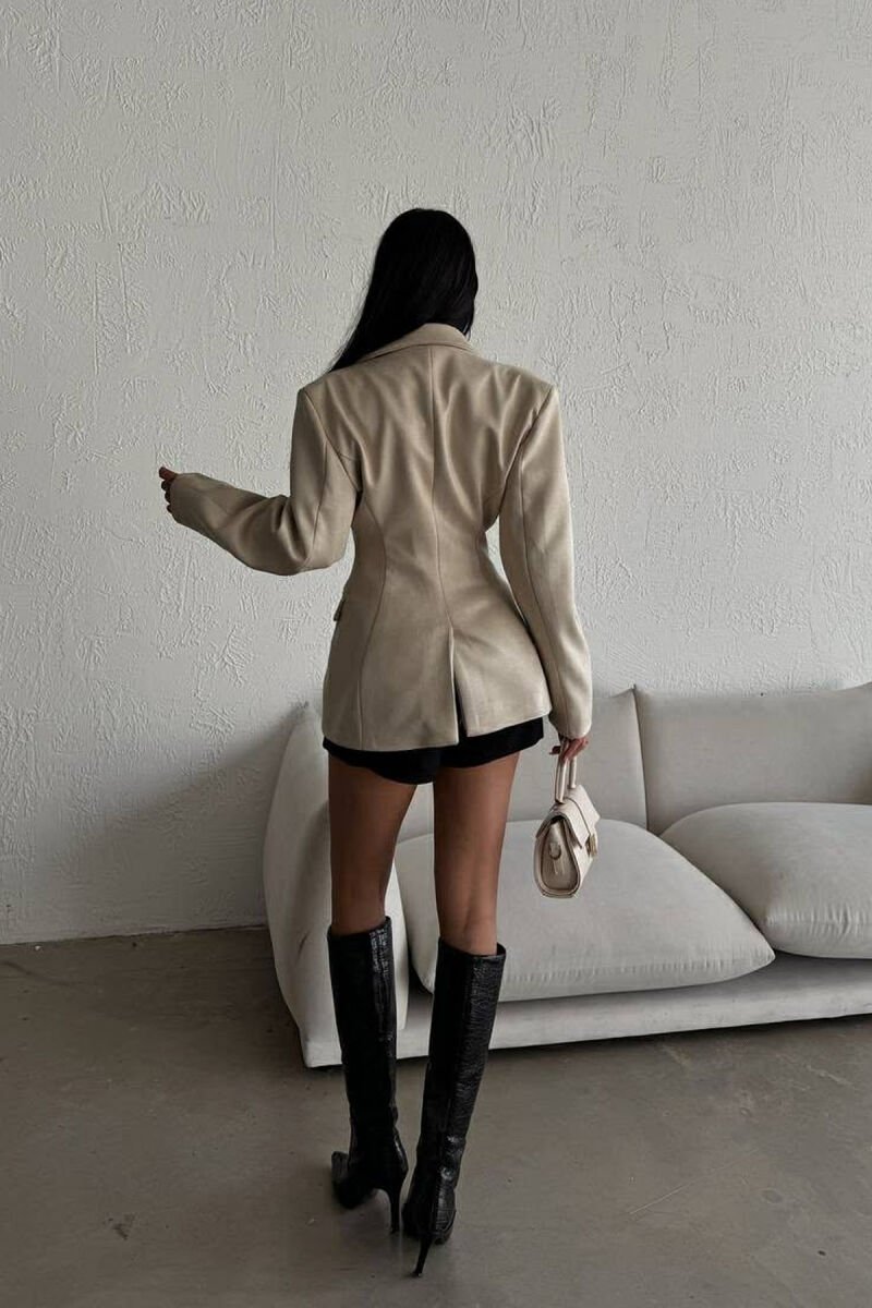ONE COLOR GOLD BUTTONS SUEDE WOMEN JACKET CREAM/KREM - 6
