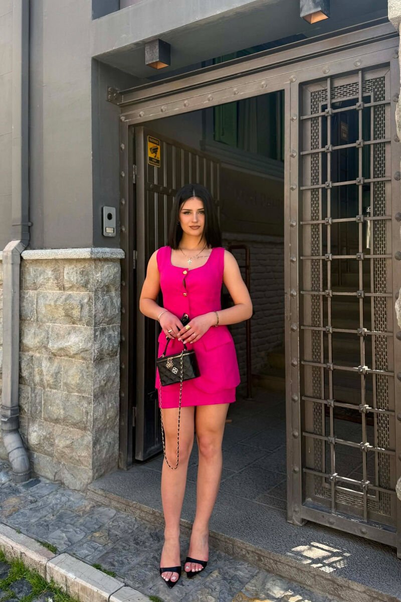 ONE COLOR GOLD BUTTONS VEST + SKIRT WOMAN SET FUCHSIA/CIKLAMI - 1