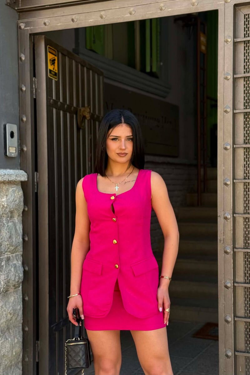 ONE COLOR GOLD BUTTONS VEST + SKIRT WOMAN SET FUCHSIA/CIKLAMI - 3