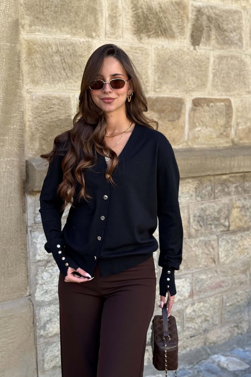 ONE COLOR GOLD BUTTONS WOMAN CARDIGAN BLACK/ E ZEZE - 1
