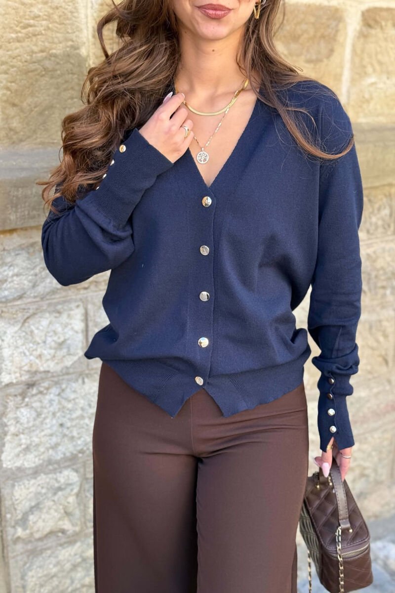 ONE COLOR GOLD BUTTONS WOMAN CARDIGAN BLUE/BLU - 4