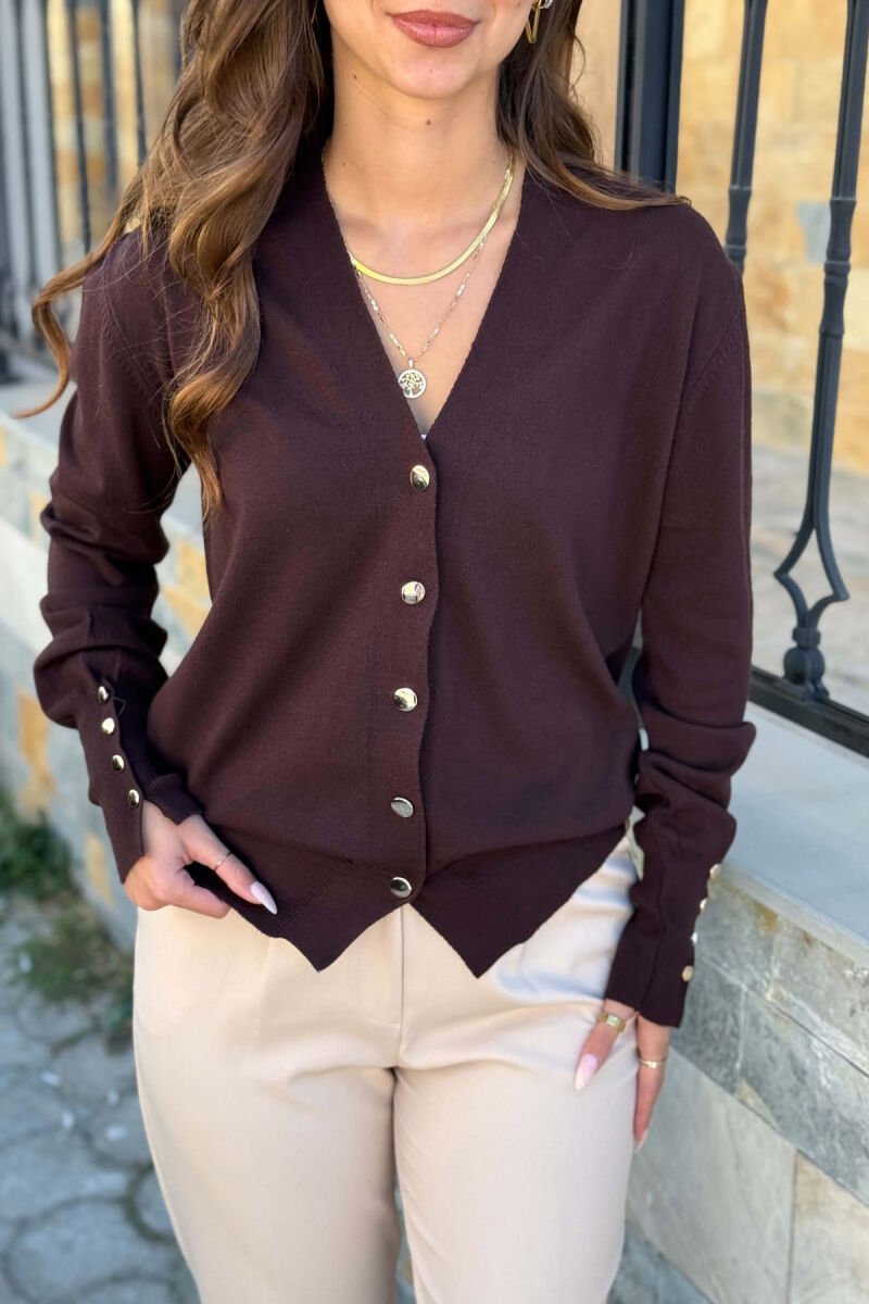 ONE COLOR GOLD BUTTONS WOMAN CARDIGAN BROWN/KAFE - 3