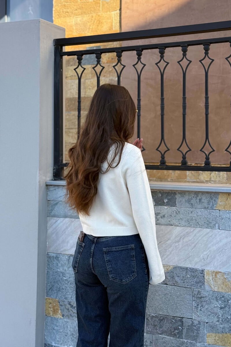 ONE COLOR GOLD BUTTONS WOMAN CARDIGAN CREAM/KREM - 2