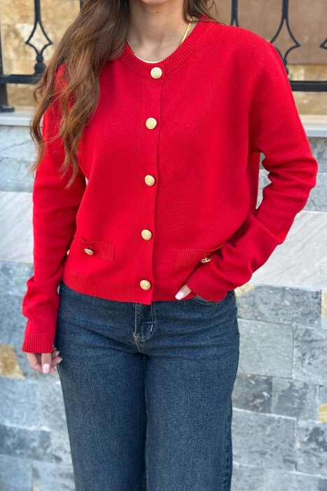 ONE COLOR GOLD BUTTONS WOMAN CARDIGAN RED/E KUQE - 2