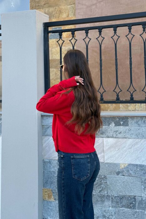 ONE COLOR GOLD BUTTONS WOMAN CARDIGAN RED/E KUQE - 3