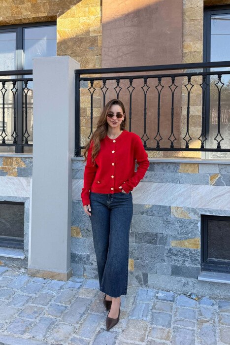 ONE COLOR GOLD BUTTONS WOMAN CARDIGAN RED/E KUQE - 4