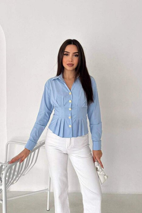 ONE COLOR GOLD BUTTONS WOMAN SHIRT BABY BLUE/BLU BY - KLAUDIO FASHION