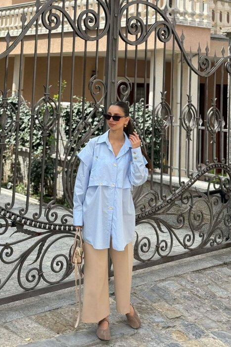ONE COLOR GOLD BUTTONS WOMAN SHIRT BABY BLUE/BLU BY - 2