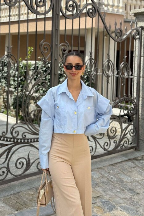 ONE COLOR GOLD BUTTONS WOMAN SHIRT BABY BLUE/BLU BY - 7