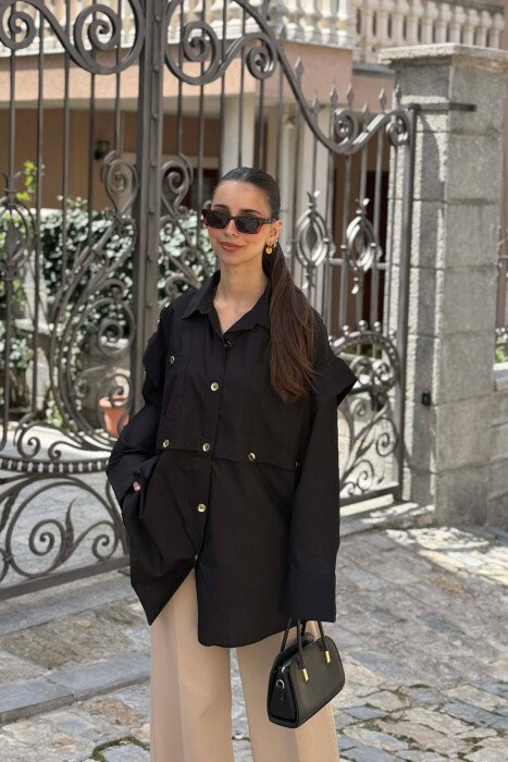 ONE COLOR GOLD BUTTONS WOMAN SHIRT BLACK/ E ZEZE - 1