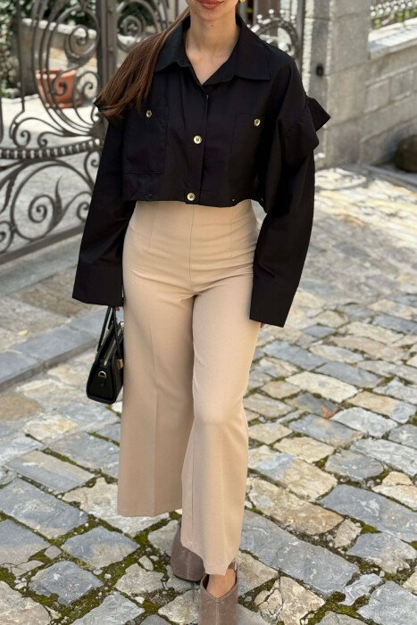 ONE COLOR GOLD BUTTONS WOMAN SHIRT BLACK/ E ZEZE - 5