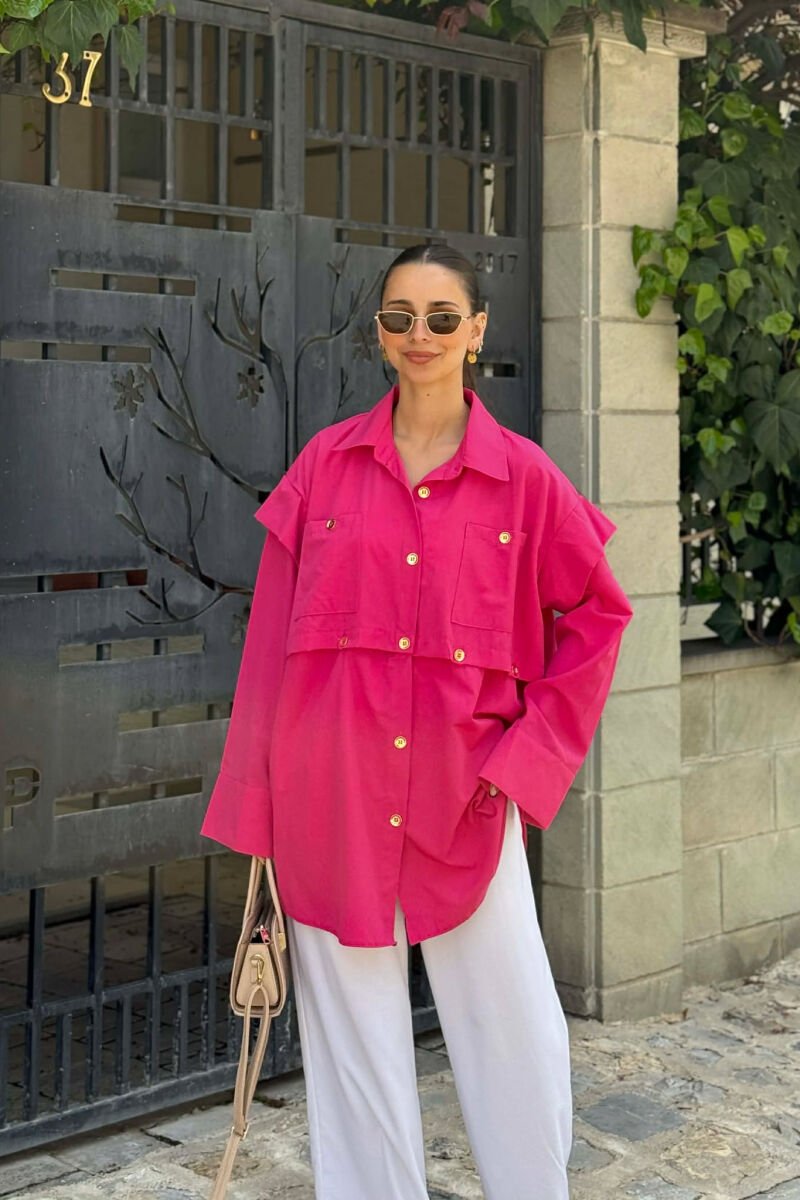 ONE COLOR GOLD BUTTONS WOMAN SHIRT FUCHSIA/CIKLAMI - 1
