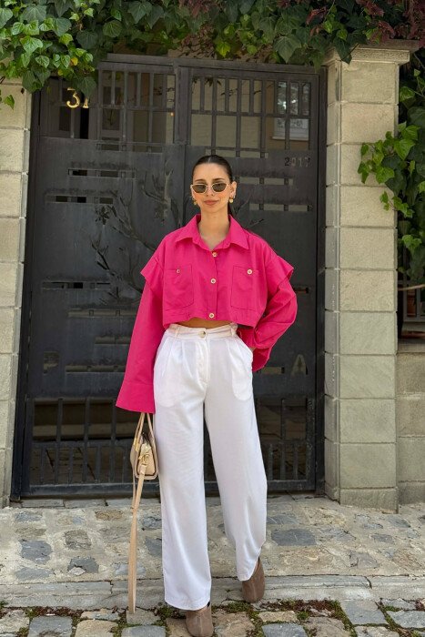 ONE COLOR GOLD BUTTONS WOMAN SHIRT FUCHSIA/CIKLAMI - 2