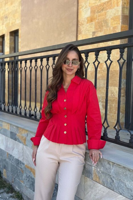 ONE COLOR GOLD BUTTONS WOMAN SHIRT RED/E KUQE 