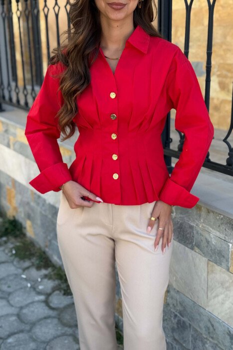 ONE COLOR GOLD BUTTONS WOMAN SHIRT RED/E KUQE - 3