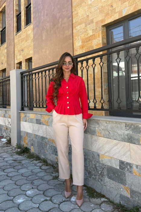 ONE COLOR GOLD BUTTONS WOMAN SHIRT RED/E KUQE - 5