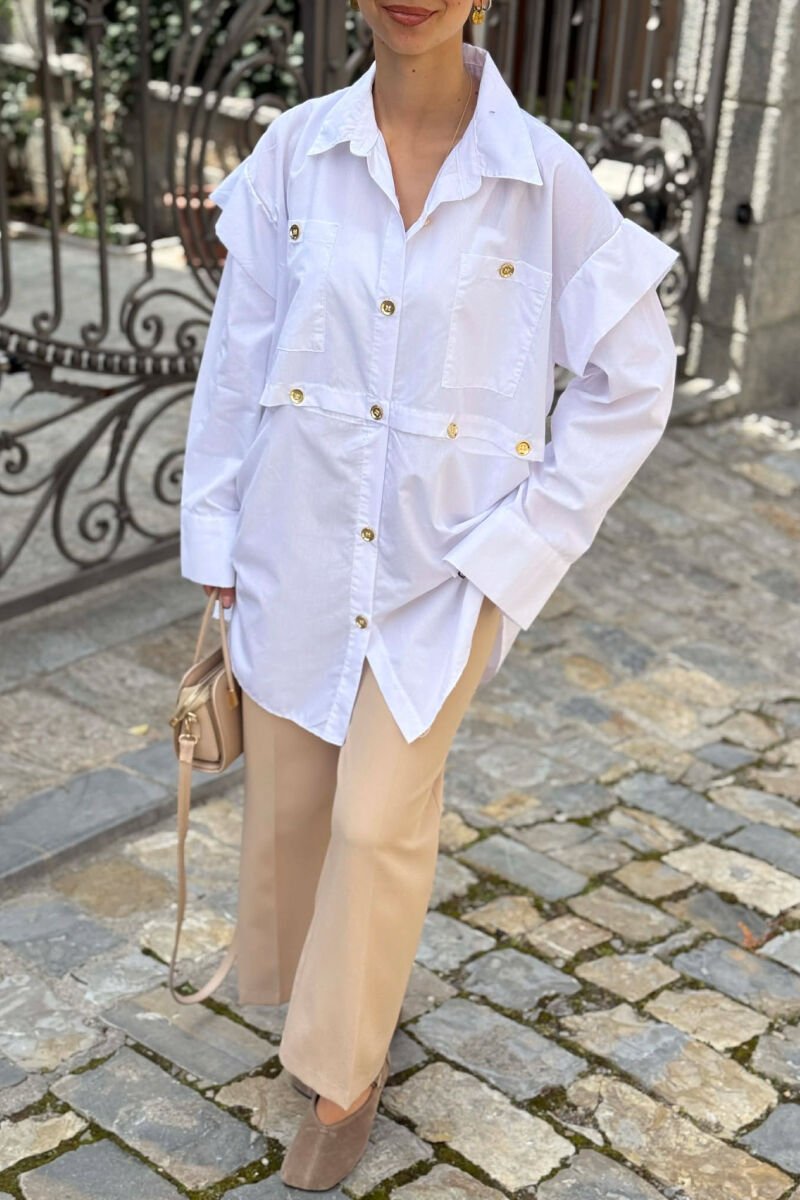 ONE COLOR GOLD BUTTONS WOMAN SHIRT WHITE-E BARDHE - 5