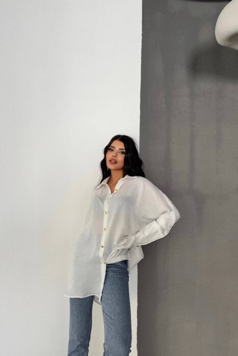 ONE COLOR GOLD BUTTONS WOMAN SHIRT WHITE-E BARDHE 